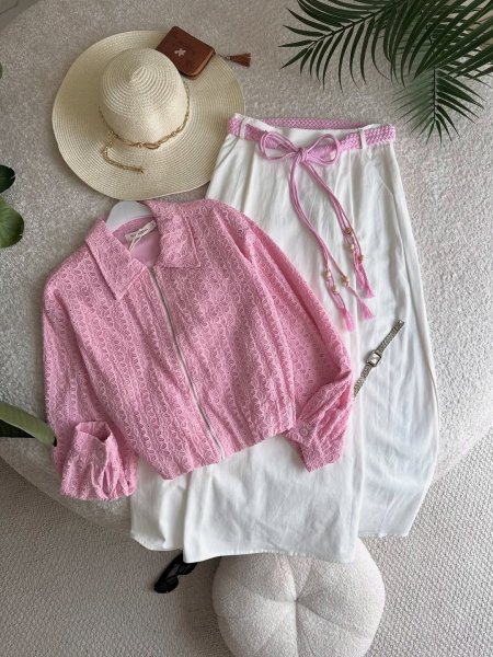 طقم تنورة - بلوز دانتيل